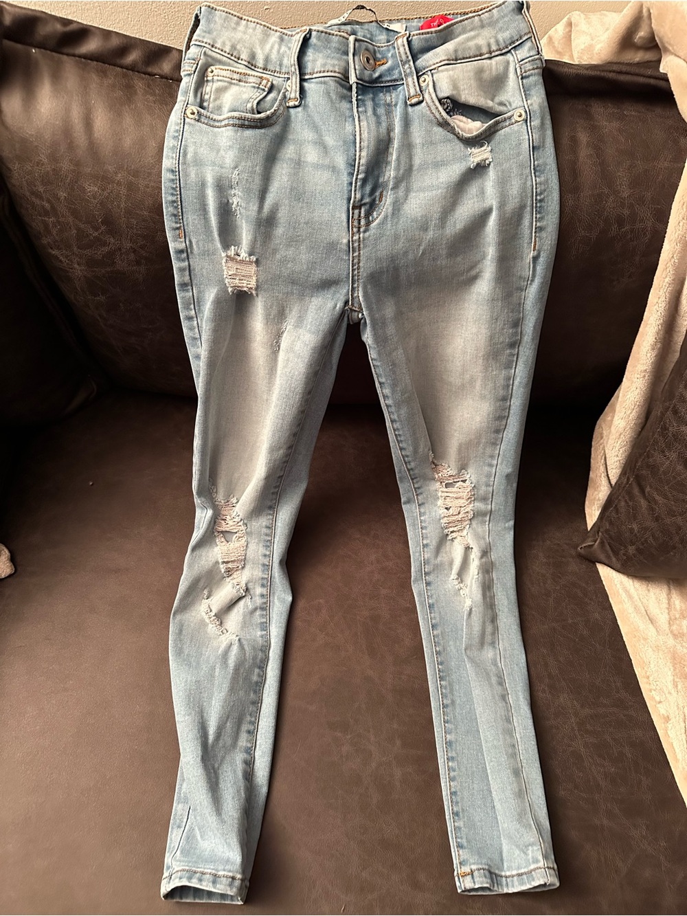Celebrity Pink Light Blue Distressed Skinny Jeans